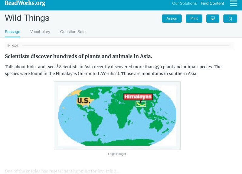 Read Works: Wild Things Activity Read Works: Wild Things Activity