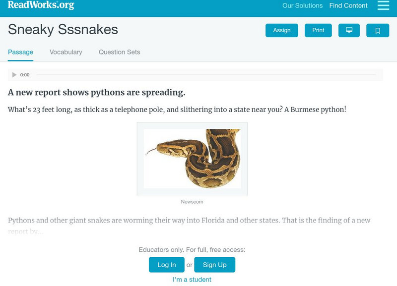 Read Works: Sneaky Sssnakes Activity Read Works: Sneaky Sssnakes Activity