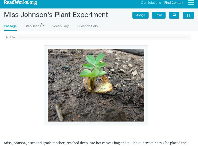 Read Works: Miss Johnson's Plant Experiment Activity Read Works: Miss Johnson's Plant Experiment Activity
