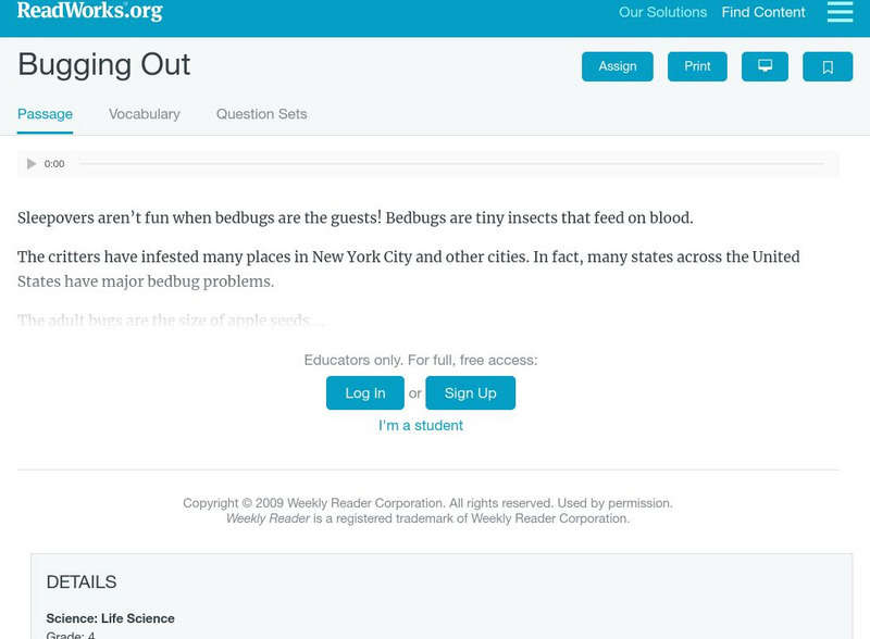 Read Works: Bugging Out Activity Read Works: Bugging Out Activity