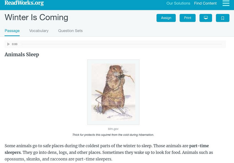 Read Works: Winter Is Coming Activity Read Works: Winter Is Coming Activity