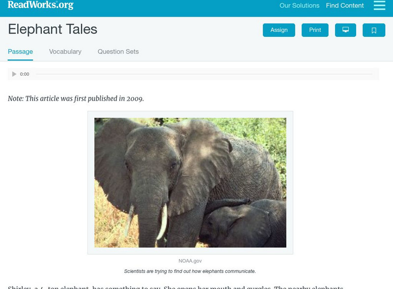 Read Works: Elephant Tales Activity Read Works: Elephant Tales Activity