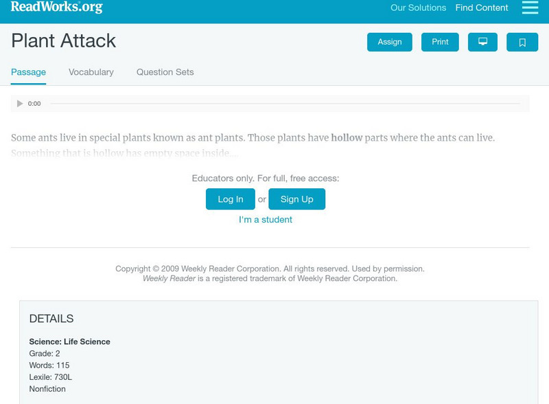 Read Works: Plant Attack Activity Read Works: Plant Attack Activity