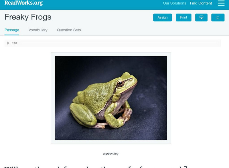 Read Works: Freaky Frogs Activity Read Works: Freaky Frogs Activity