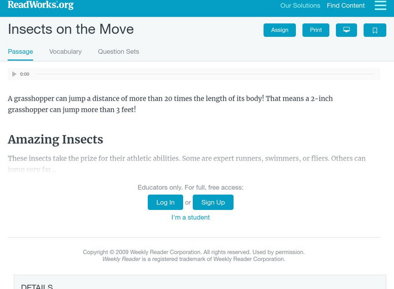 Read Works: Insects on the Move Activity Read Works: Insects on the Move Activity