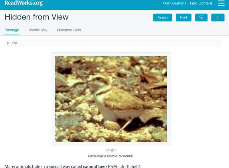 Read Works: Hidden From View Activity Read Works: Hidden From View Activity