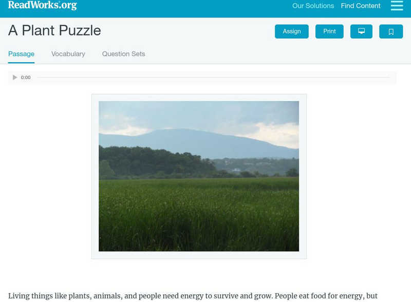 Read Works: A Plant Puzzle Activity Read Works: A Plant Puzzle Activity