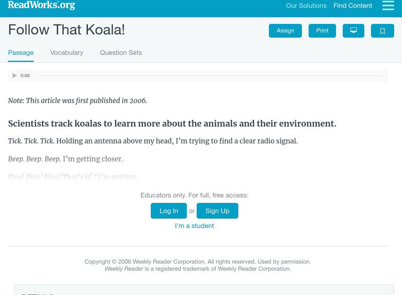Read Works: Follow That Koala! Activity Read Works: Follow That Koala! Activity