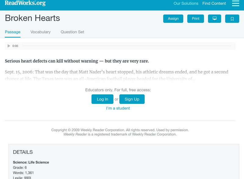 Read Works: Broken Hearts Activity Read Works: Broken Hearts Activity