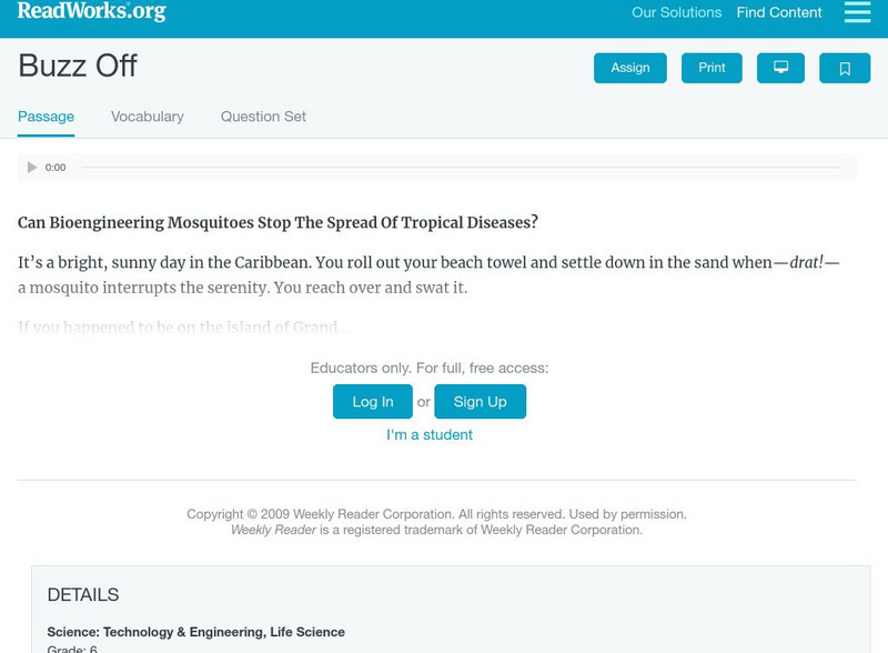 Read Works: Buzz Off Activity Read Works: Buzz Off Activity