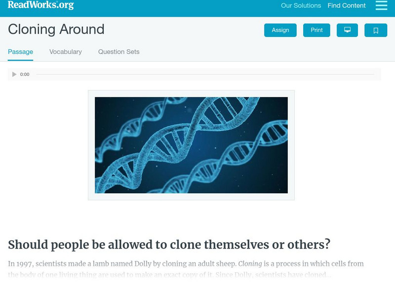 Read Works: Cloning Around Activity Read Works: Cloning Around Activity