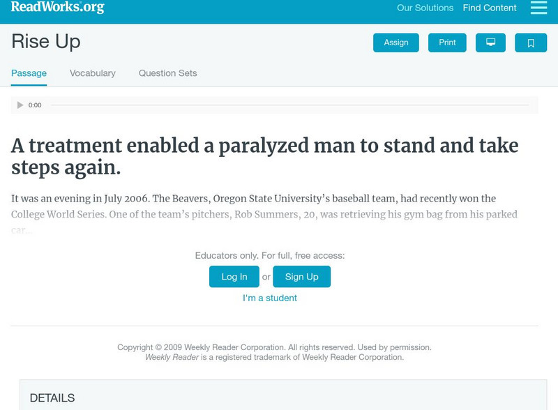 Read Works: Rise Up Activity Read Works: Rise Up Activity