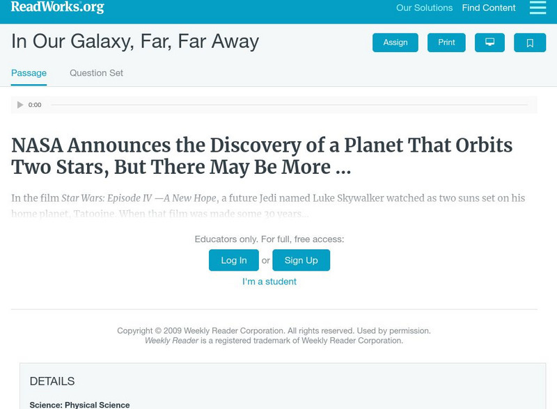 Read Works: In Our Galaxy, Far, Far, Away Activity Read Works: In Our Galaxy, Far, Far, Away Activity
