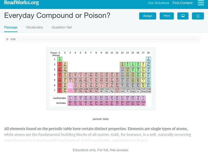 Read Works: Everyday Compound or Poison? Activity Read Works: Everyday Compound or Poison? Activity