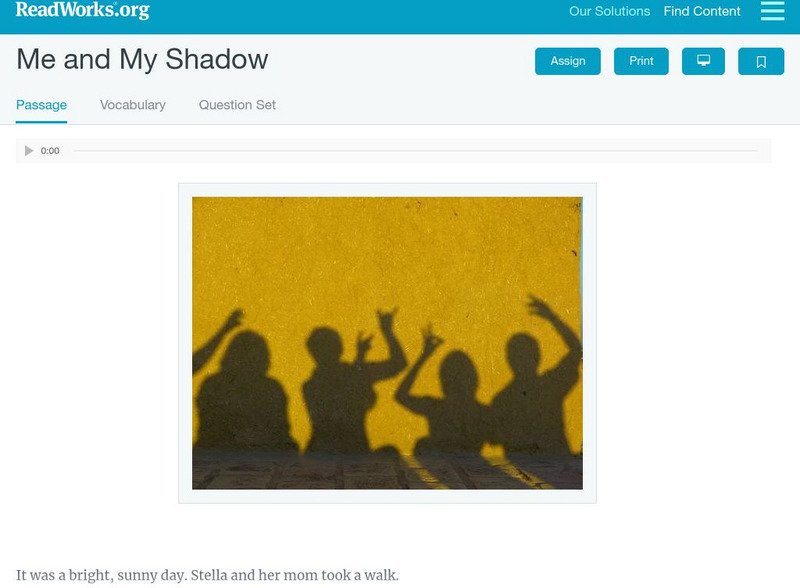 Read Works: Me and My Shadow Activity Read Works: Me and My Shadow Activity