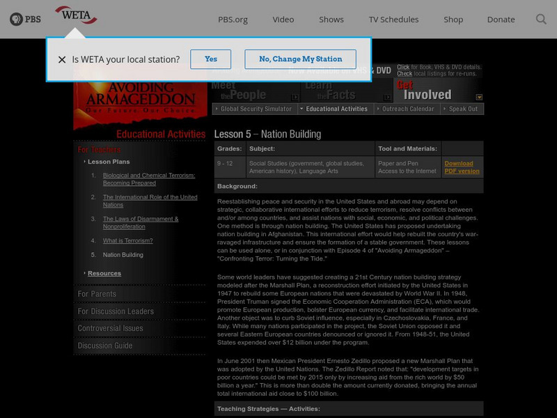 Pbs Teachers: Avoiding Armageddon: Nation Building Lesson Plan Pbs Teachers: Avoiding Armageddon: Nation Building Lesson Plan