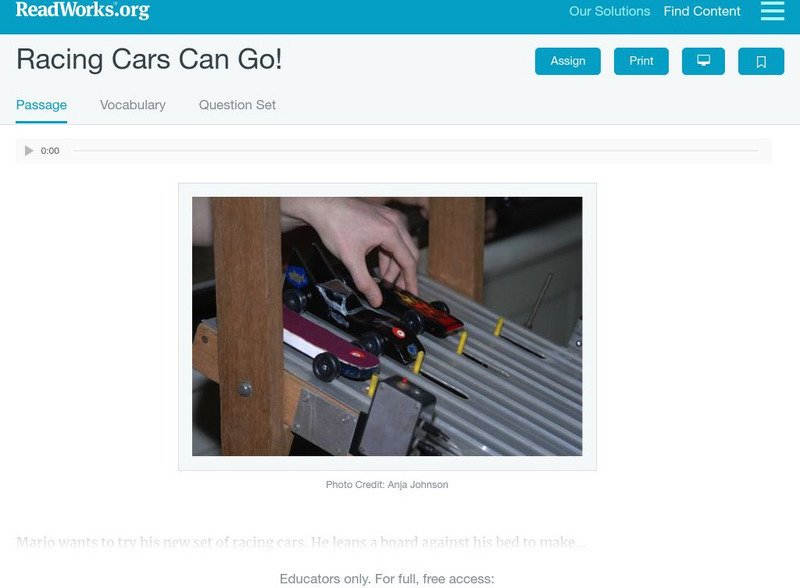 Read Works: Racing Cars Can Go! Activity Read Works: Racing Cars Can Go! Activity
