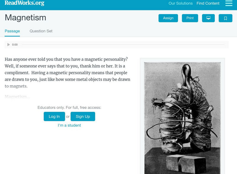 Read Works: Magnetism Activity Read Works: Magnetism Activity