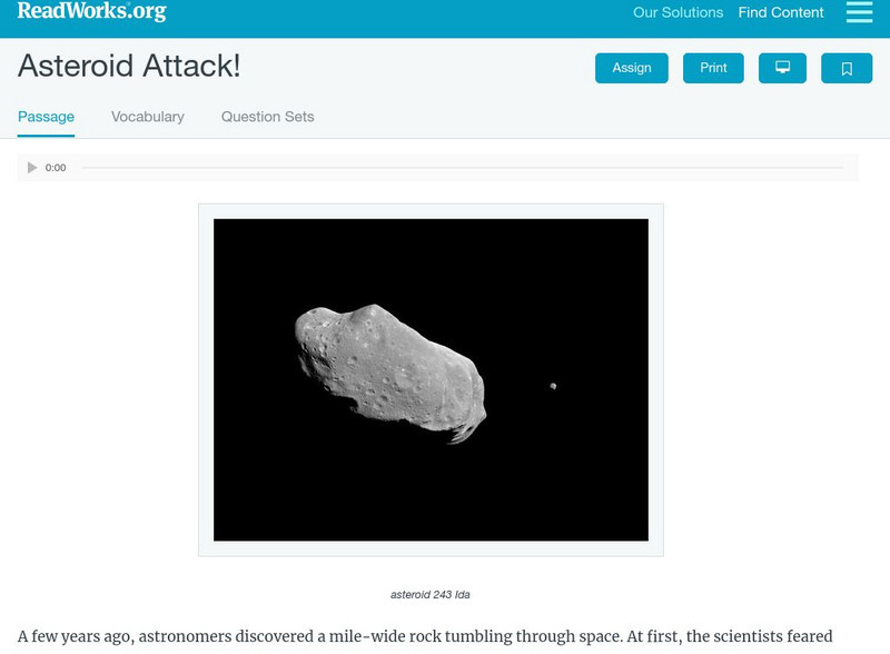 Read Works: Asteroid Attack! Activity Read Works: Asteroid Attack! Activity