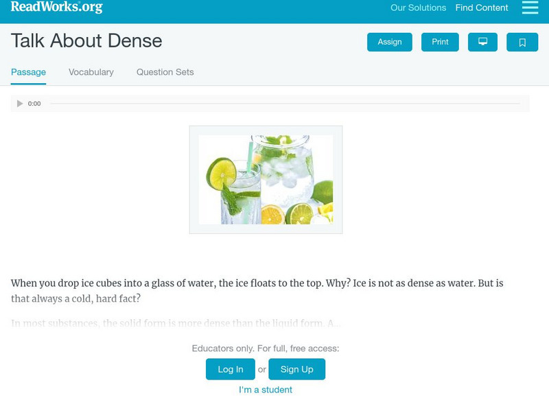 Read Works: Talk About Dense Activity Read Works: Talk About Dense Activity