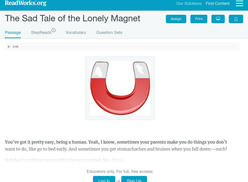 Read Works: The Sad Tale of the Lonely Magnet Activity Read Works: The Sad Tale of the Lonely Magnet Activity