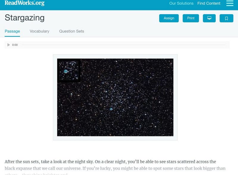 Read Works: Stargazing Activity Read Works: Stargazing Activity