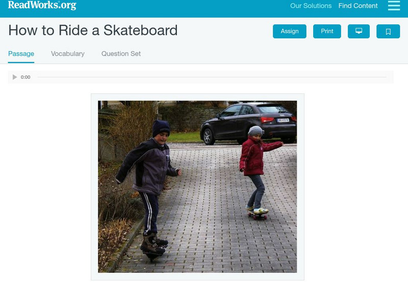 Read Works: How to Ride a Skateboard Activity Read Works: How to Ride a Skateboard Activity