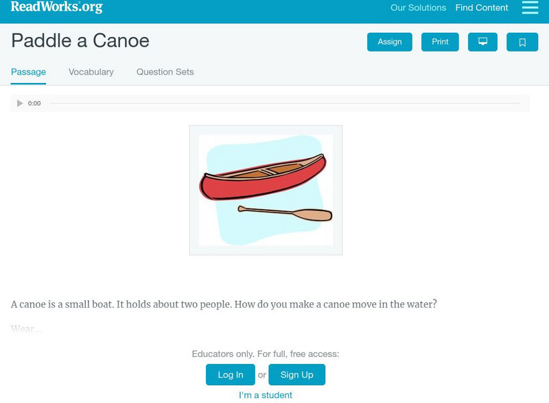 Read Works: Paddle a Canoe Activity Read Works: Paddle a Canoe Activity