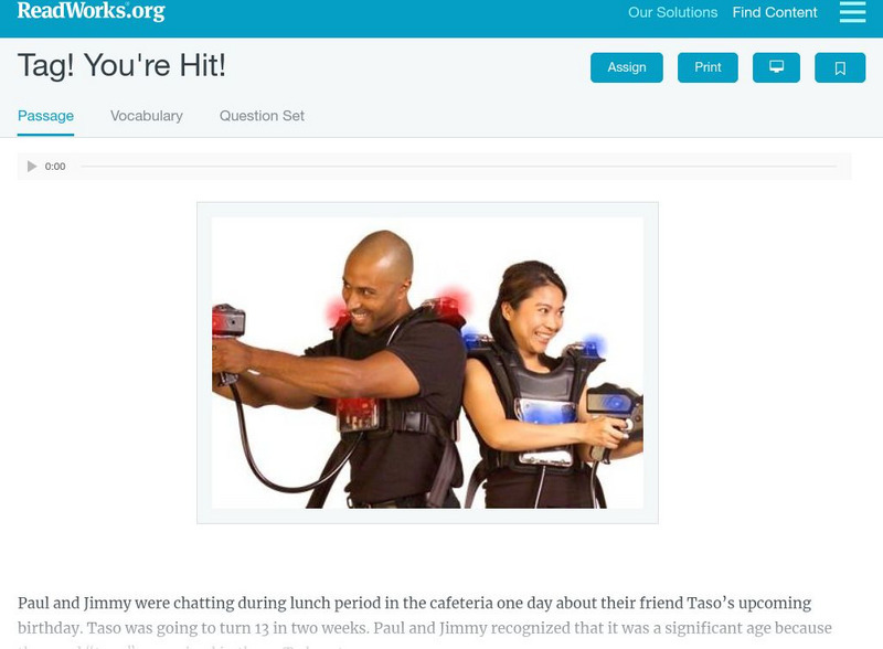 Read Works: Tag! You're Hit! Activity Read Works: Tag! You're Hit! Activity