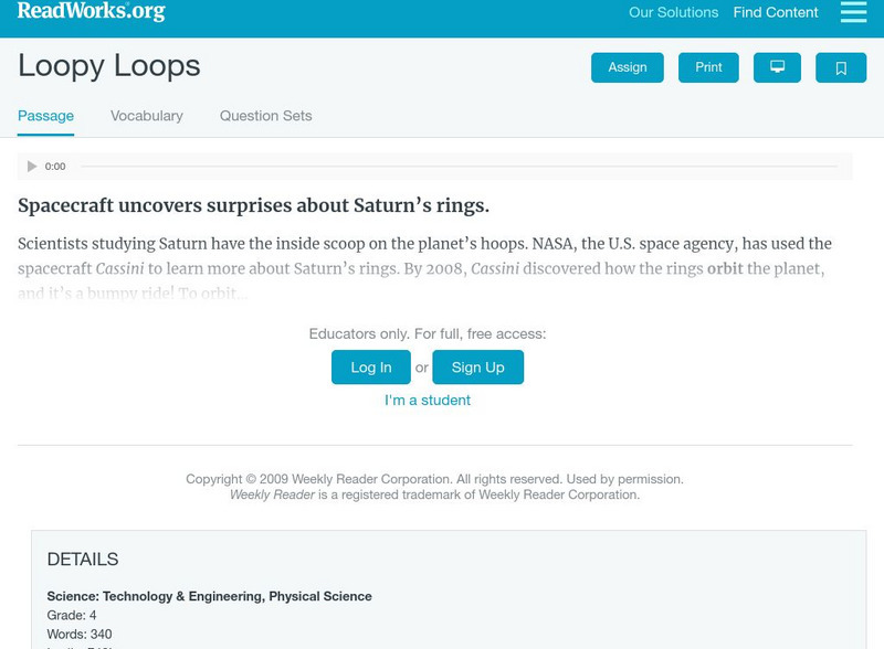 Read Works: Loopy Loops Activity Read Works: Loopy Loops Activity