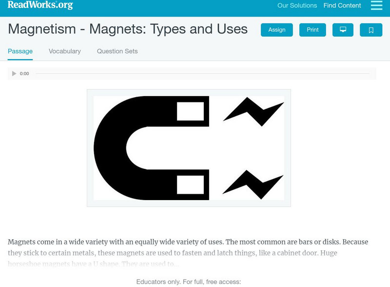 Read Works: Magnetism Magnets: Types and Uses Activity Read Works: Magnetism Magnets: Types and Uses Activity
