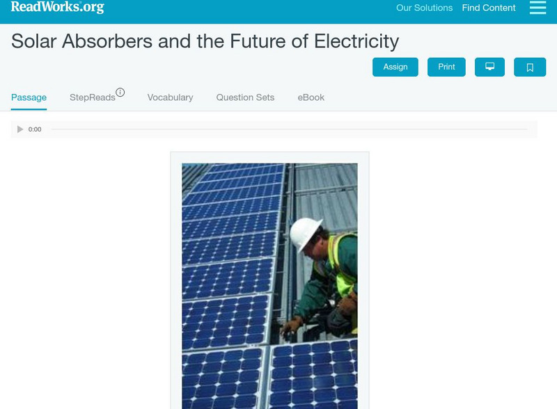 Read Works: Solar Absorbers and the Future of Electricity Activity Read Works: Solar Absorbers and the Future of Electricity Activity