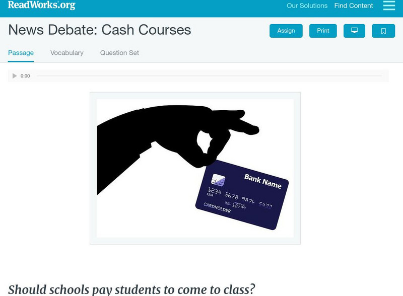 Read Works: News Debate Cash Courses Activity Read Works: News Debate Cash Courses Activity