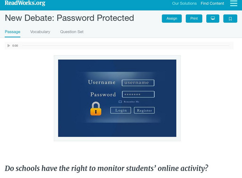 Read Works: News Debate Password Protected Activity Read Works: News Debate Password Protected Activity
