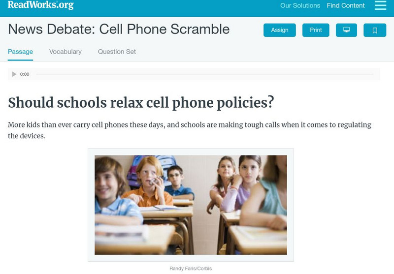 Read Works: News Debate Cell Phone Scramble Activity Read Works: News Debate Cell Phone Scramble Activity