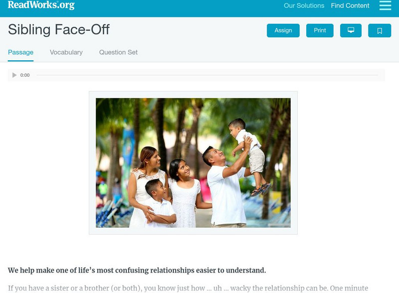 Read Works: Sibling Face Off Activity Read Works: Sibling Face Off Activity