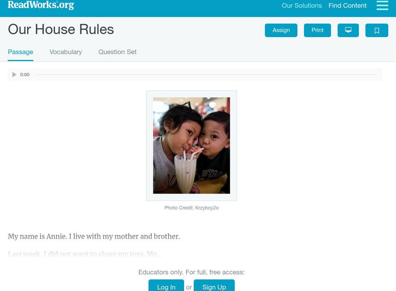 Read Works: Our House Rules Activity Read Works: Our House Rules Activity