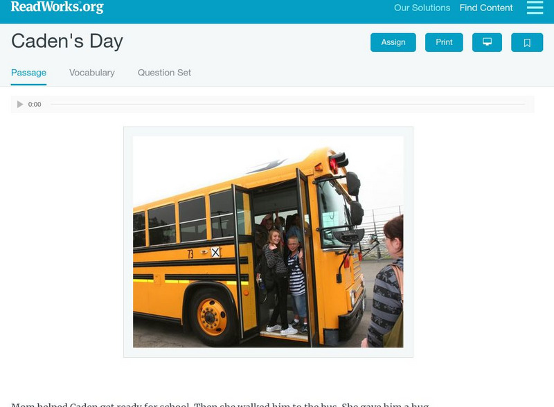 Read Works: Caden's Day Activity Read Works: Caden's Day Activity