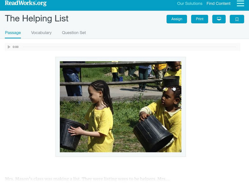Read Works: The Helping List Activity Read Works: The Helping List Activity