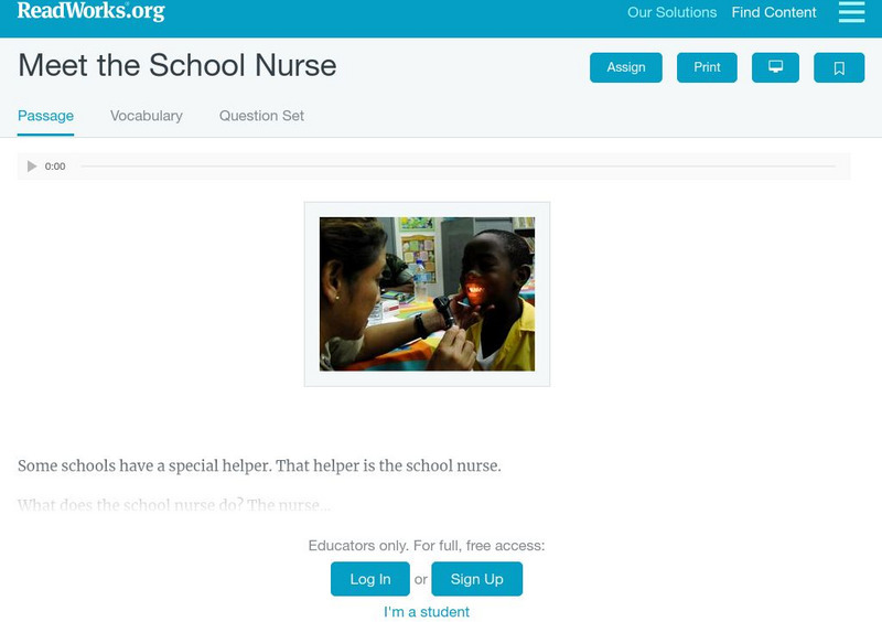 Read Works: Meet the School Nurse Activity Read Works: Meet the School Nurse Activity