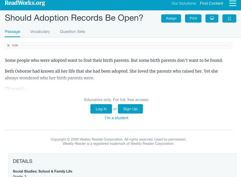 Read Works: Should Adoption Records Be Open? Activity