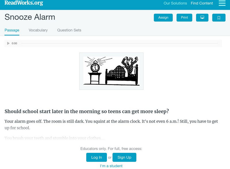 Read Works: Snooze Alarm Activity Read Works: Snooze Alarm Activity