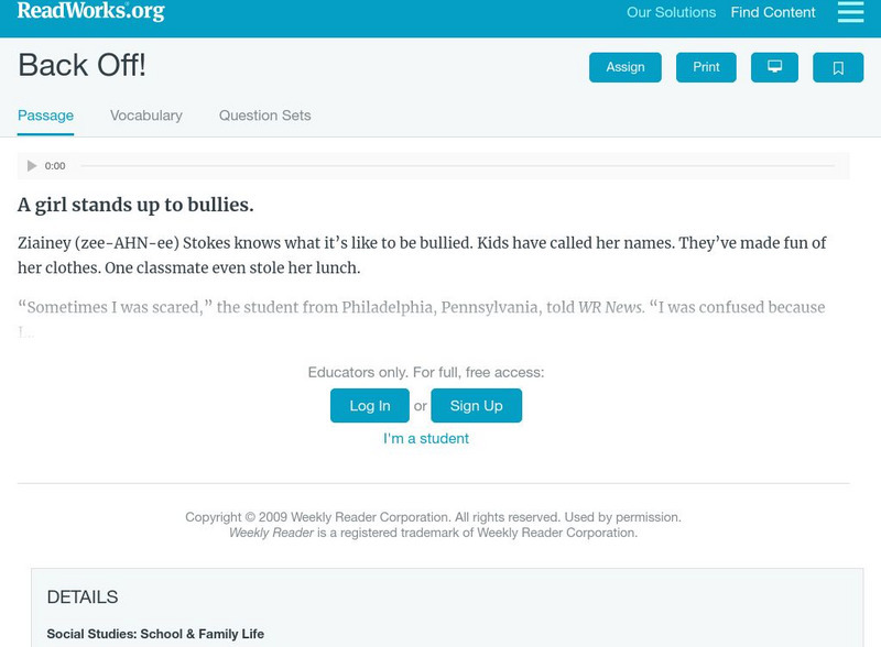 Read Works: Back Off Activity Read Works: Back Off Activity