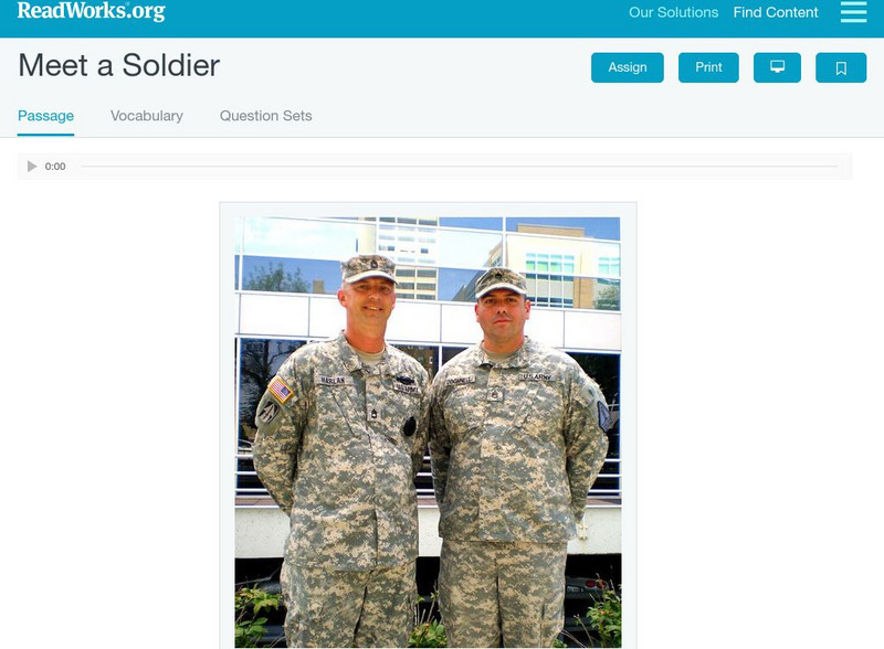 Read Works: Meet a Soldier Activity Read Works: Meet a Soldier Activity