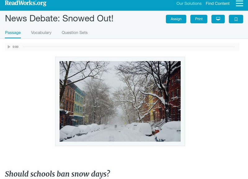 Read Works: News Debate Snowed Out! Activity Read Works: News Debate Snowed Out! Activity