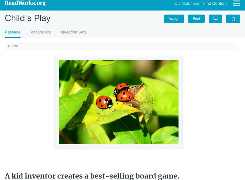 Read Works: Child's Play Activity Read Works: Child's Play Activity