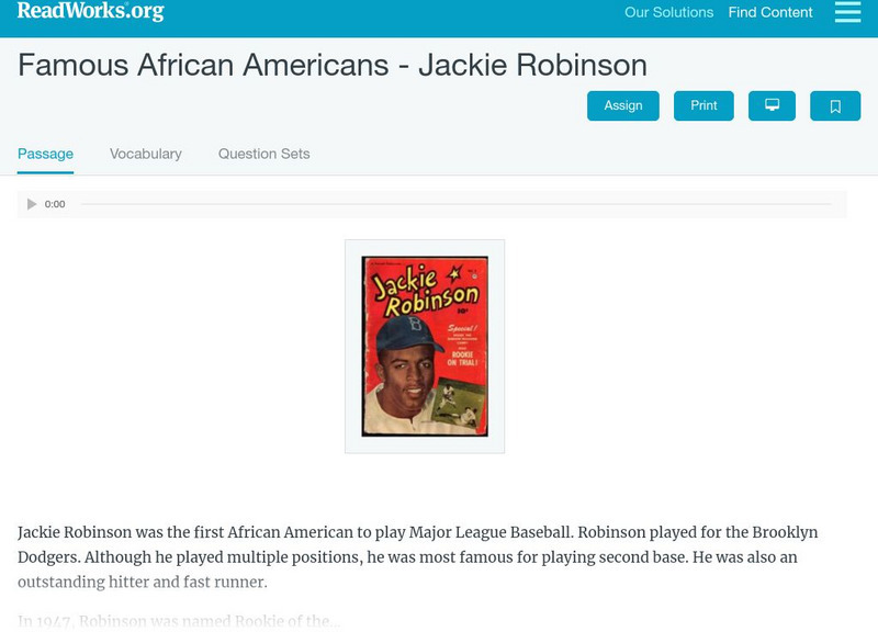 Read Works: Famous African Americans Jackie Robinson Activity Read Works: Famous African Americans Jackie Robinson Activity