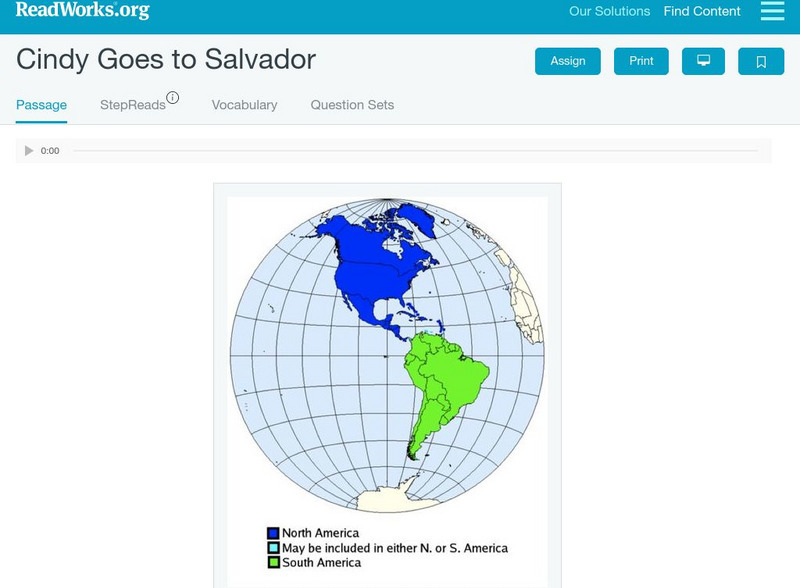 Read Works: Cindy Goes to Salvador Activity Read Works: Cindy Goes to Salvador Activity