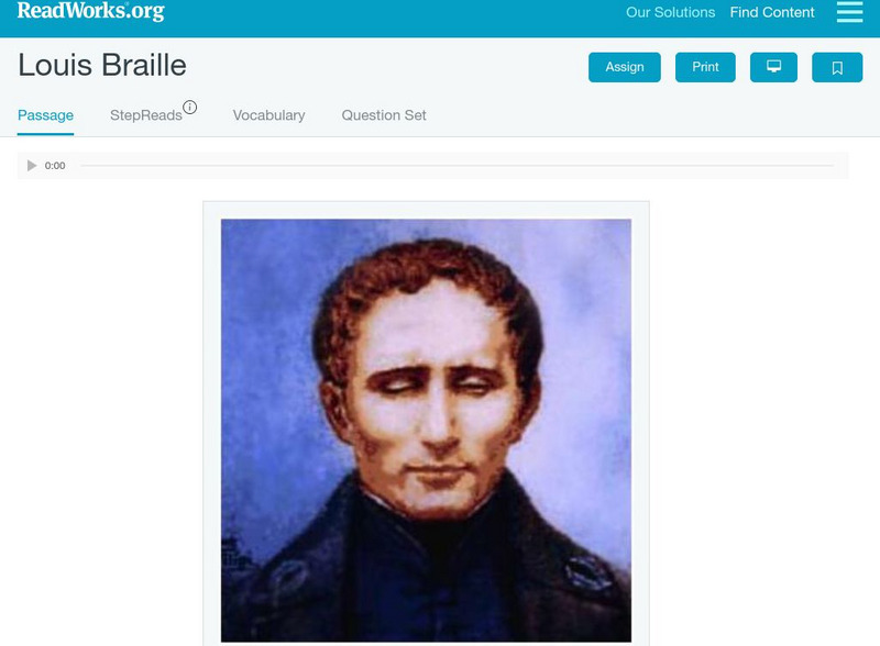 Read Works: Louis Braille Activity Read Works: Louis Braille Activity