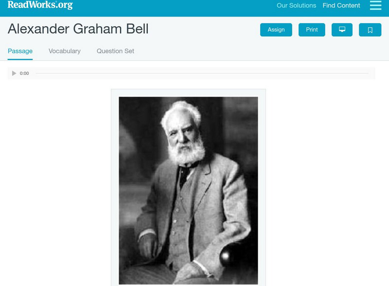 Read Works: Alexander Graham Bell Activity Read Works: Alexander Graham Bell Activity